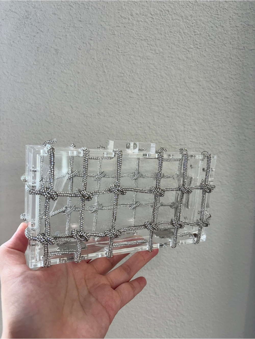 Cult Gaia bag Clear Acrylic with Silver Beaded Grid